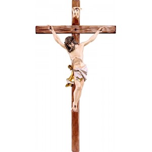 Ferrari & Arrighetti Crucifix Christ des Alpes Blanc avec croix droite Demetz Deur Statue en bois peinte à la main Hauteur entre 150 cm. - BNEKMDDHT
