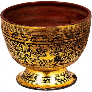 Shwe Zawa Lacquerware Bol en porcelaine Style ancien du 20ème siècle 14 cm de haut - BQA8NDVKY