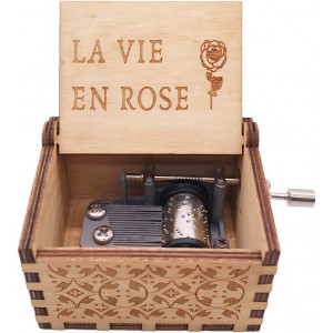 Mini boîte à musique en bois avec manivelle gravée à la main pour Noël la Saint-Valentin 18 notes La Vie en Rose - BBQJVZISQ