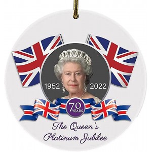Ornements commémoratifs de la reine Elizabeth II | Commémoration de la reine de Grande-Bretagne | Avec Sa Majesté la Reine | Ornement suspendu en céramique pour décorations d'arbre de Noël 2022 - B4KD7GIRO