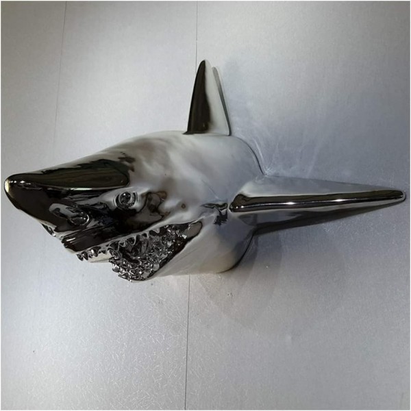K99 Grande décoration Murale de Requin Blanc Grand Mont Mural de la tête de Requin Grande Crise de Requin Blanc Attaque Dents Dents Dents de la décoration Murale d'argent décor Sculpture - BK9H8PYEG