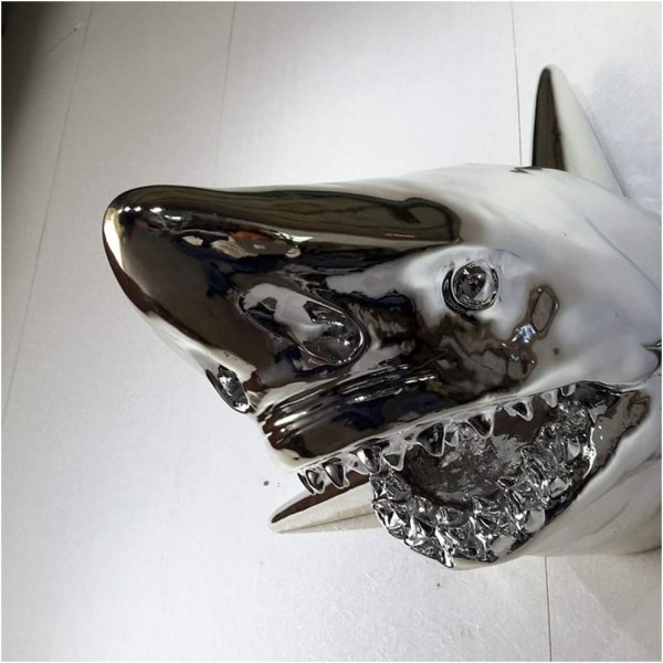K99 Grande décoration Murale de Requin Blanc Grand Mont Mural de la tête de Requin Grande Crise de Requin Blanc Attaque Dents Dents Dents de la décoration Murale d'argent décor Sculpture - BK9H8PYEG