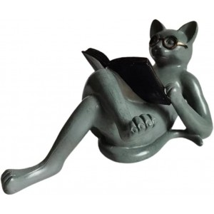 Sculpture de chat en résine joli livre de lecture statue de chat ornements en résine avec lunettes statue de chat décorative pour la maison le salon le bureau – 18 x 5 x 8 cm - B49JQBPDM