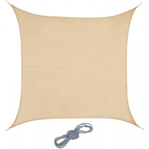 Relaxdays Voile d'ombrage imperméable concave et carrée en Tissu PES avec tendeurs 4 x 4 m Sable - B3KKVMHHF