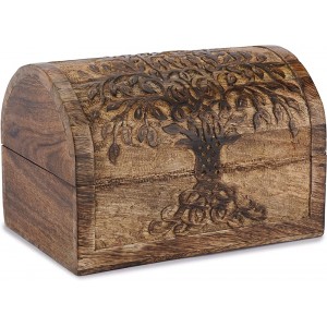 Ajuny Boîte de rangement à bijoux décorative fabriquée à la main avec sculptures d'arbre de vie naturelles et polyvalentes idéale pour les cadeaux - BE817YHQY