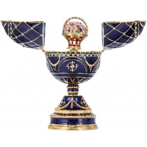 danila-souvenirs Œuf à la Fabergé boîte à musique boîte à bijoux avec panier de fleurs 17 cm bleu - BEB8HMUAY