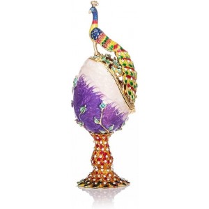QIFU Œuf de paon peint à la main et émaillé style Fabergé Boîte décorative à charnière Cadeau décoratif unique - B3HKMCLEH