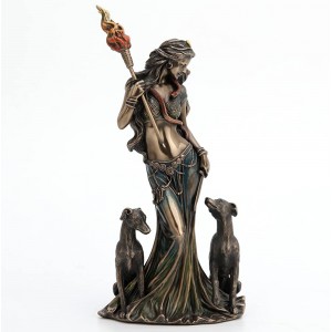 Veronese Design Figurine de collection Hecate Déesse grecque de la magie avec ses poules en résine bronze coulée à froid 24 cm de haut - B3QAHTLPU