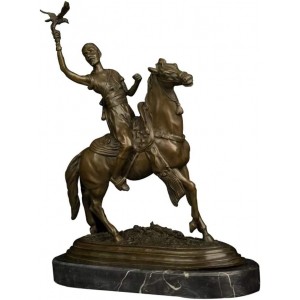 WJCCY Bronze Homme sur Cheval avec Statue d'oiseau Sculpture Bronze Art Décor Figurines Guerrior pour Collection - BH6M8OFUC