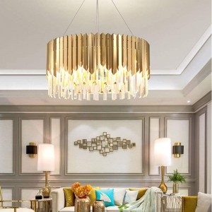 Diameter 80cm Three-Color Dimming Golden Crystal Round Ceiling Lamp European Villa Hotel Restaurant Living Room High Taste - B36V2FCXC