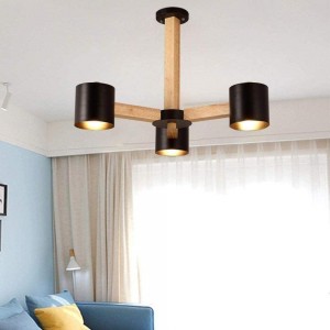 Solid Wood Chandelier Simple Chandelier in The Living Room Modern Wooden Lamps Size : Black - B4W5KVGXA