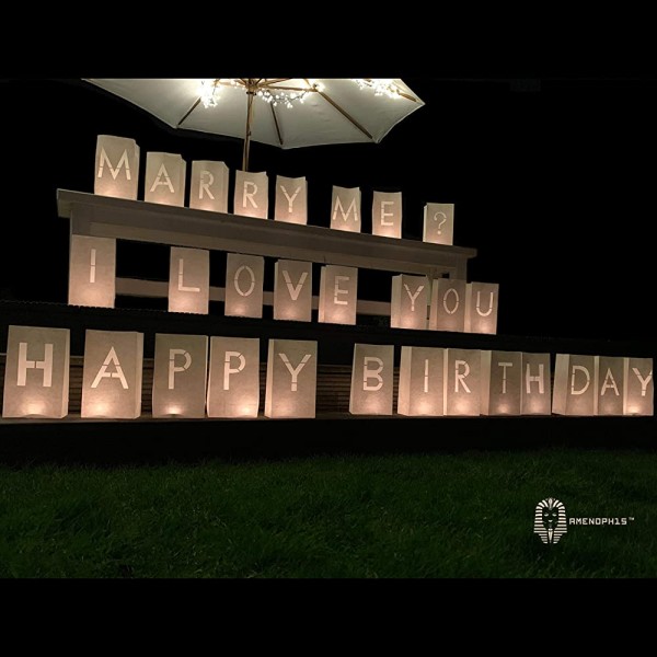 AMENOPH1S Marry Me Kit de lanternes en papier blanches pour bougies Pochettes à bougies Lettres individuelles Décorations de mariage Difficilement inflammable - B1HBKUNTU