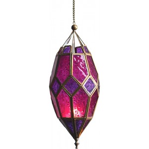 Lanterne à suspendre en verre de style marocain violet moyen rose - B8N3DBHSO