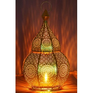 Petite Lanterne marocaine en métal Anaram 32cm doré | Photophore marocain pour l’extérieur au jardin ou l’intérieur sur la table | Lanternes pour bougie | décoration de maison orientale - B99BAJNXB