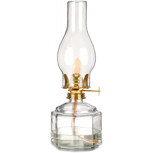 Lanterne à huile en verre transparent Abat-jour coupe-vent Lampe ouragan domestique Lampe à kérosène rétro traditionnelle Panne de courant Base carrée Bidon d'huile en verre Lumière d'ur - BMQ9WKYMT