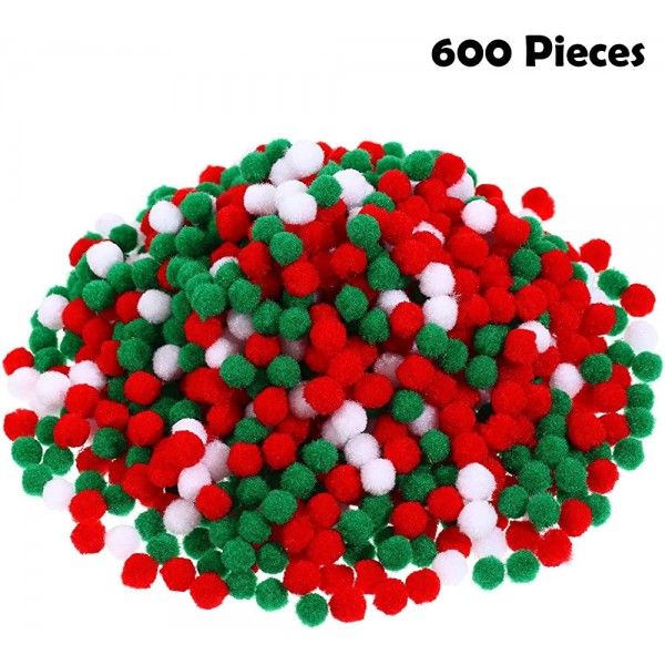 600 Pièces Pompons de Noël Boules de Pompons Mini Pompons Artisanaux pour Décorations de Fête de Noël Bricolage Rouge Vert et Blanc - BEJADFZYC