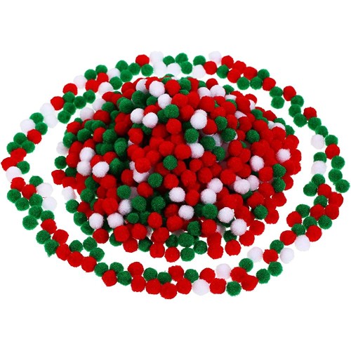 600 Pièces Pompons de Noël Boules de Pompons Mini Pompons Artisanaux pour Décorations de Fête de Noël Bricolage Rouge Vert et Blanc - BEJADFZYC