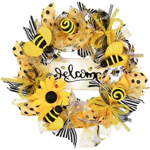 YQing 38cm Couronne d'abeille Artificielle Bee Day Décorations Abeille Couronne Decoration Toile de Jute Deco de Tournesol Ornements avec Signe de Bienvenue d'abeille pour Porte d'entrée - B3J3EWLKO