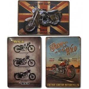 Plaques décoratives métalliques de moto | Set de 3 plaques vintage | Décoration de moto rétro pour salon bar atelier bureau | Taille 20 x 30. - BW9JMLFBQ