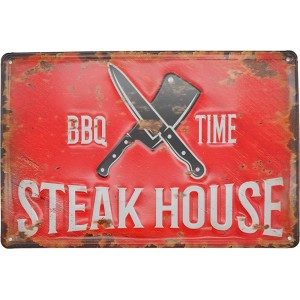 Steakhouse BBQ Plaque murale en métal rétro en relief pour porte de cuisine 30 x 20 cm - BD5AJMHZI